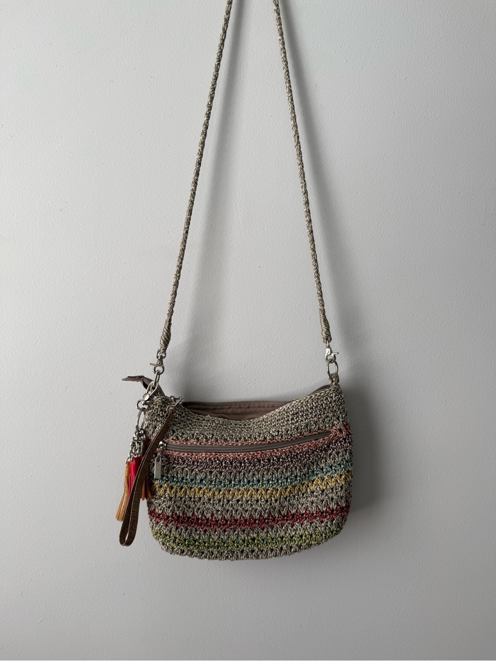 The Sak Multicolor Crossbody Bag Hobo Bag Gray Woven Small Medium Hippie Boho